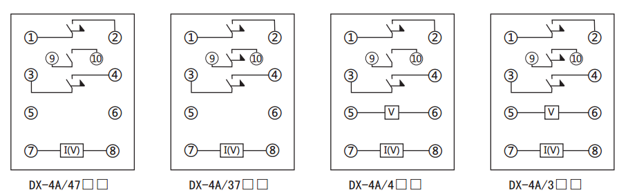 DX-4A信号继电器内部接线及外引接线图 DX-4A信号继电器内部接线及外引接线图