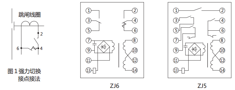 ZJ5中间继电器内部接线图及外引接线图(正视图)